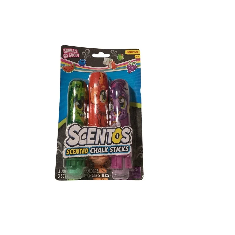 Scentos Scented‎ Chalk Sticks 3 Pack Jumbo Holders Monsters Fruit Scented New
